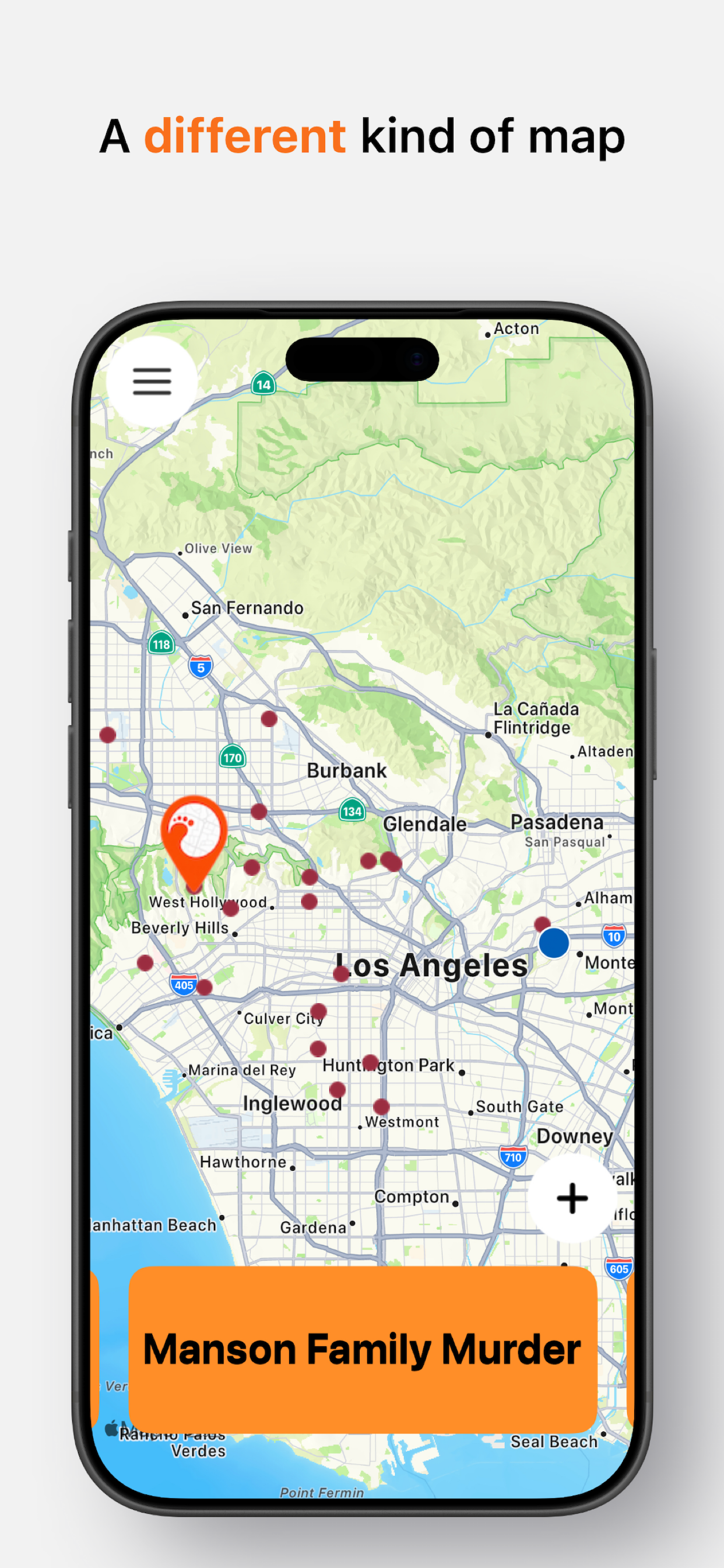 The map zoomed out over Los Angeles with the Lana Clarkson case selected